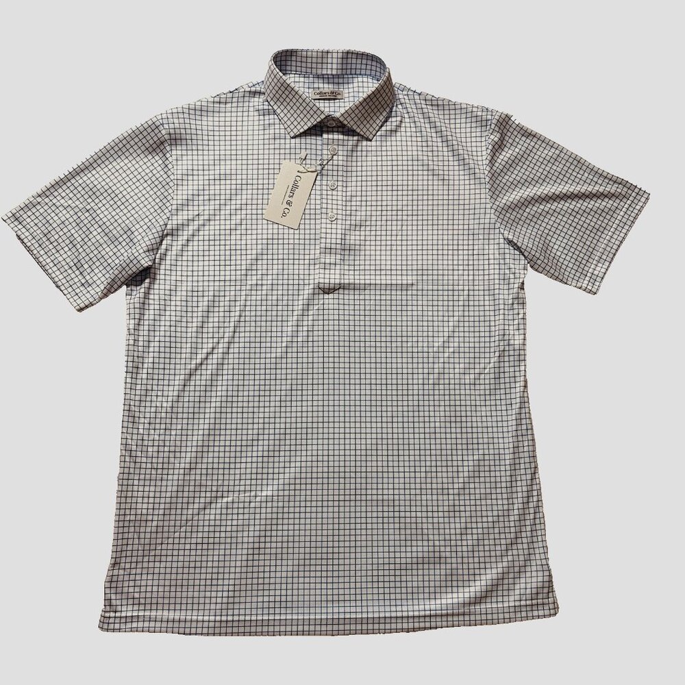 Collars & Co. The Original Dress Polo Sz M Relaxed Blue-Grid Performance NWT - Picture 2 of 11